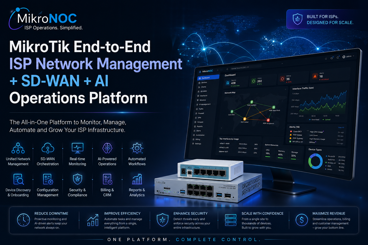 MikroTik end-to-end ISP network management platform dashboard