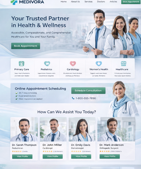 Medivora Healthcare Web Design home page